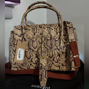 Margot Snake-embossed Victoria Stirrup  leather Satchel NWT